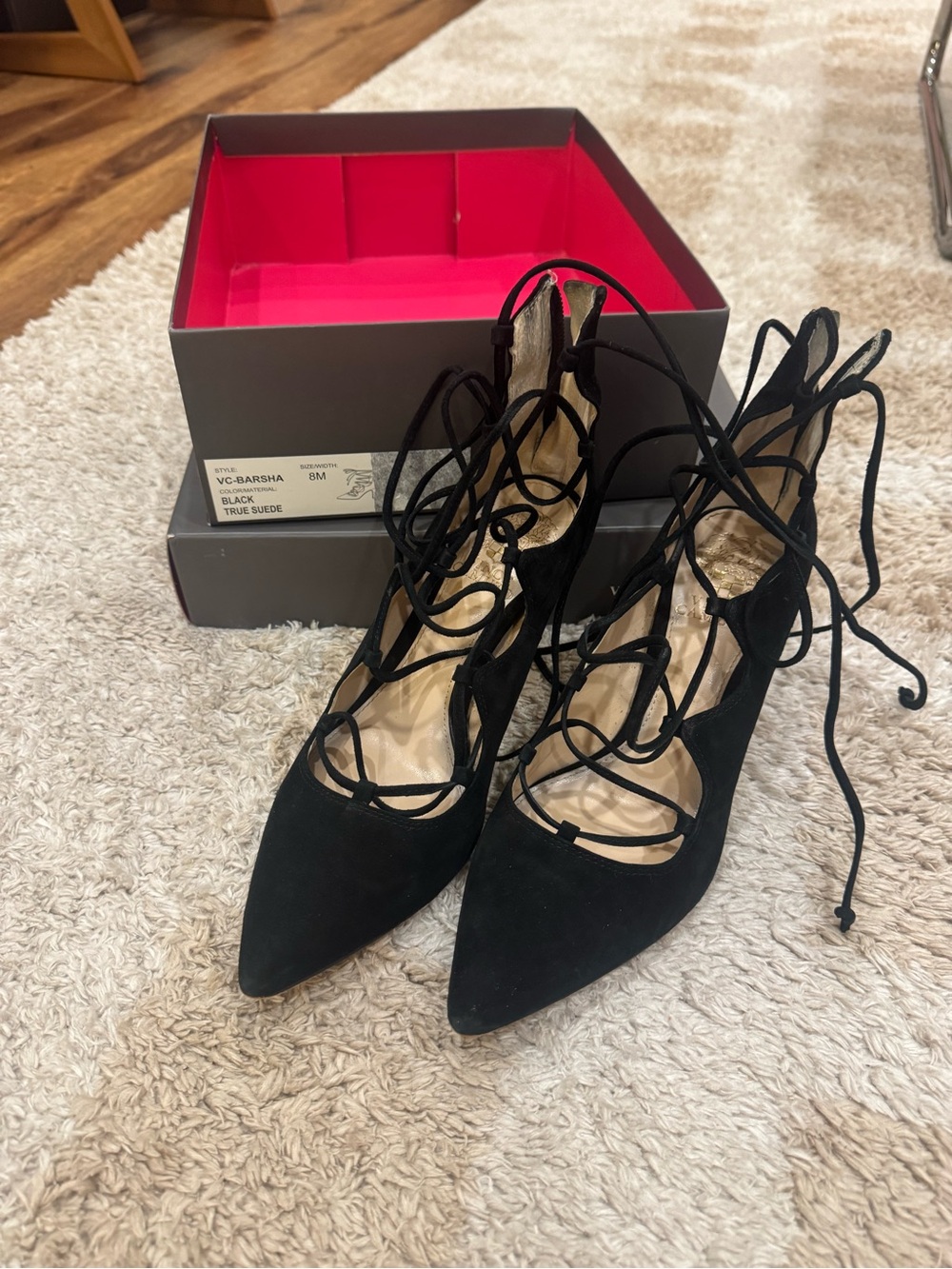 Vince Camuto Black Lace-Up Pointed Toe Flats